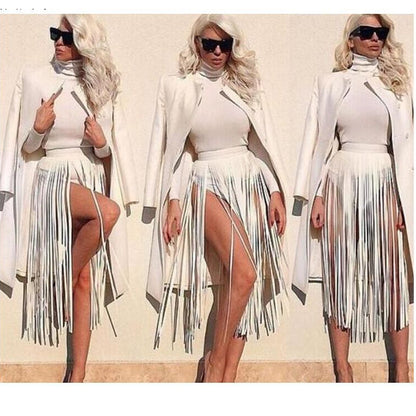 Women's Alternative Bondage Clothing Black White Leather Multiple Fringe Skirts - Chic Boutique