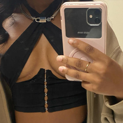 Cryptographic Breasted Sexy Halter Wrap Crop Tops Women - Chic Boutique