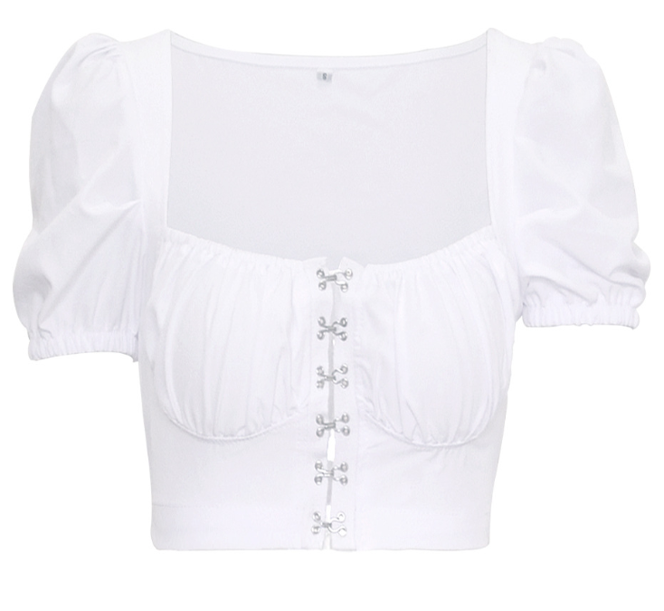 Puff Sleeve Collar Buttoned Crop Top - Chic Boutique