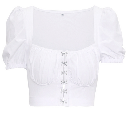 Puff Sleeve Collar Buttoned Crop Top - Chic Boutique