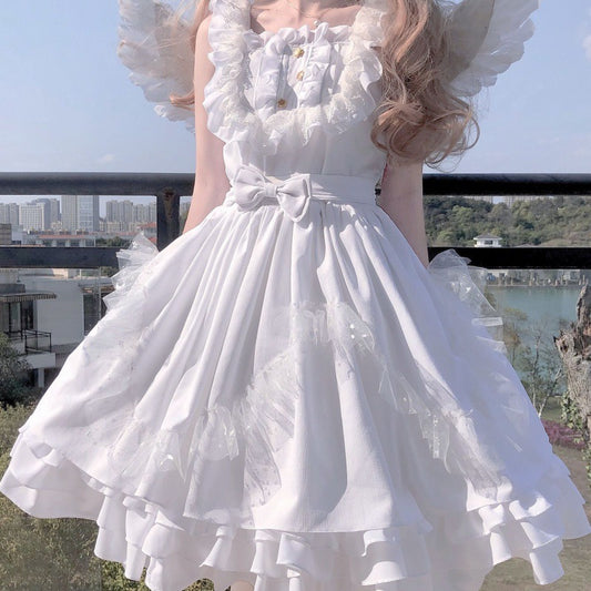 White Angel Jsk Fairytale Lolita  Vintage Kawaii Girls Gothic Lace Wedding Gown Cosplay Princess Dresses - Chic Boutique