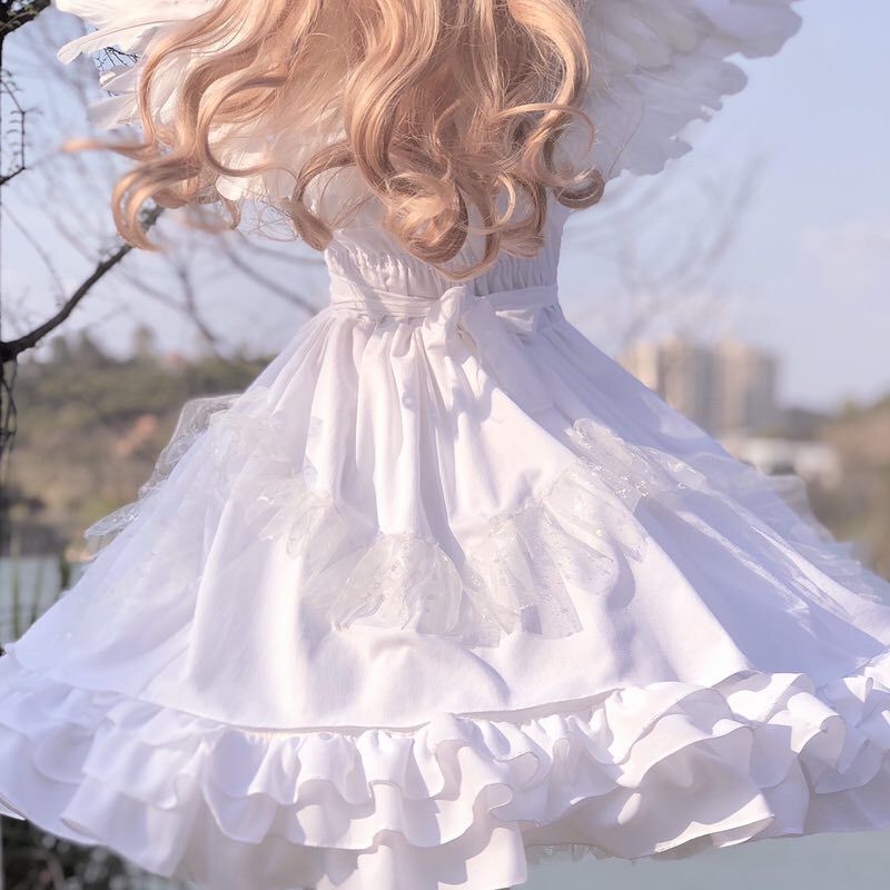 White Angel Jsk Fairytale Lolita  Vintage Kawaii Girls Gothic Lace Wedding Gown Cosplay Princess Dresses - Chic Boutique