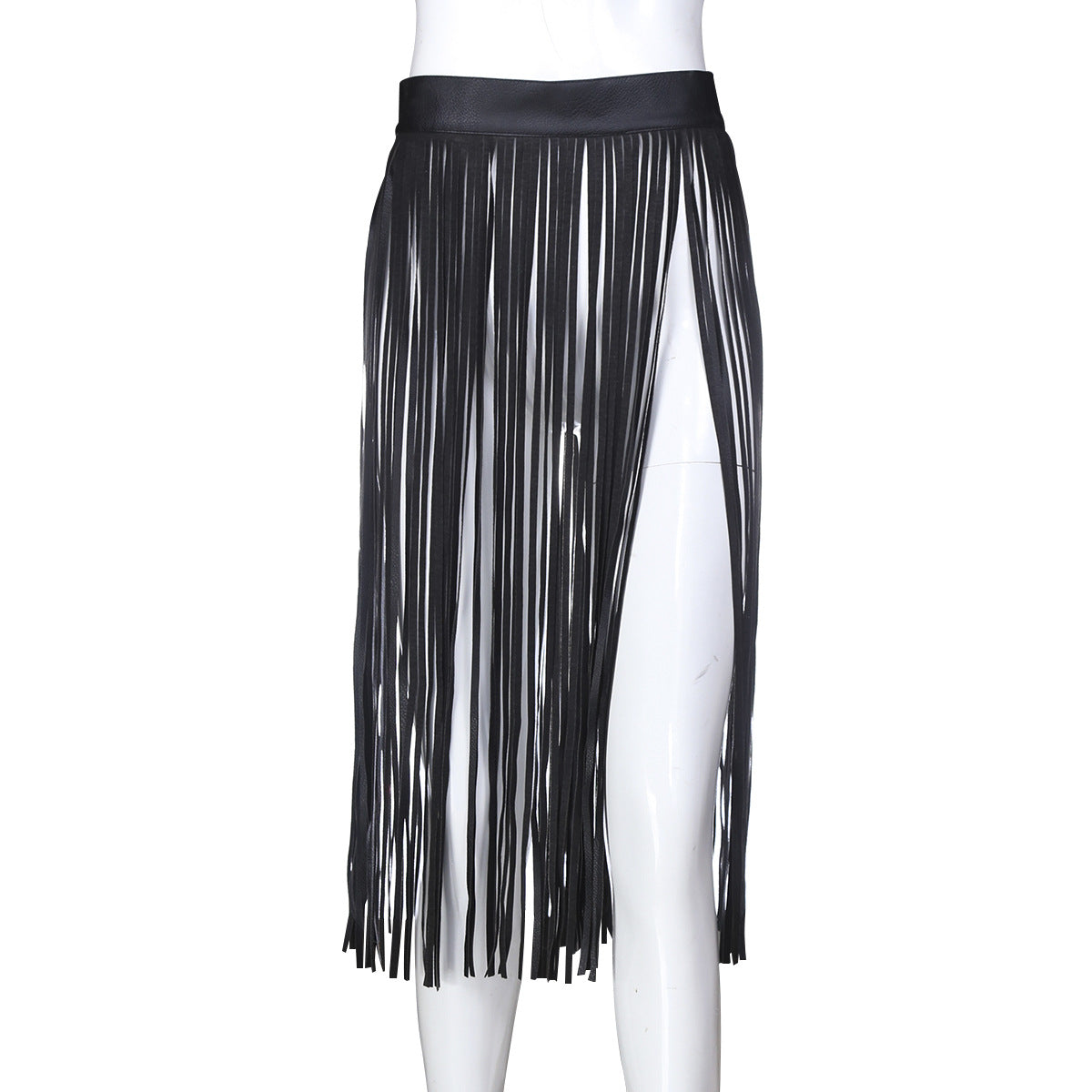 Women's Alternative Bondage Clothing Black White Leather Multiple Fringe Skirts - Chic Boutique