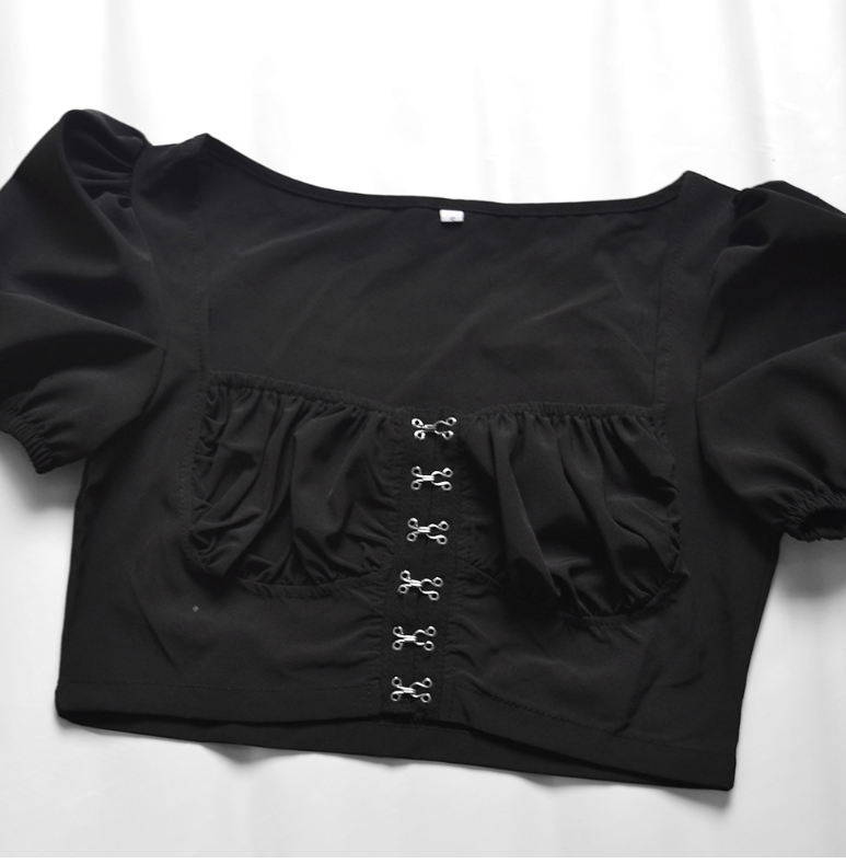 Puff Sleeve Collar Buttoned Crop Top - Chic Boutique