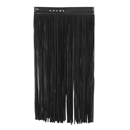 Women's Alternative Bondage Clothing Black White Leather Multiple Fringe Skirts - Chic Boutique