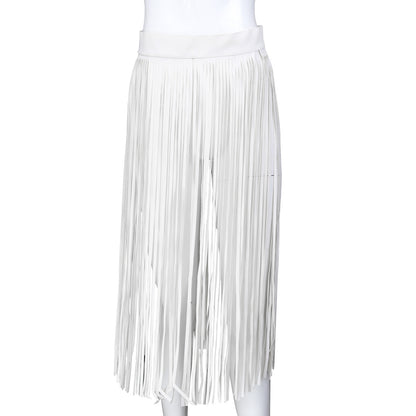 Women's Alternative Bondage Clothing Black White Leather Multiple Fringe Skirts - Chic Boutique