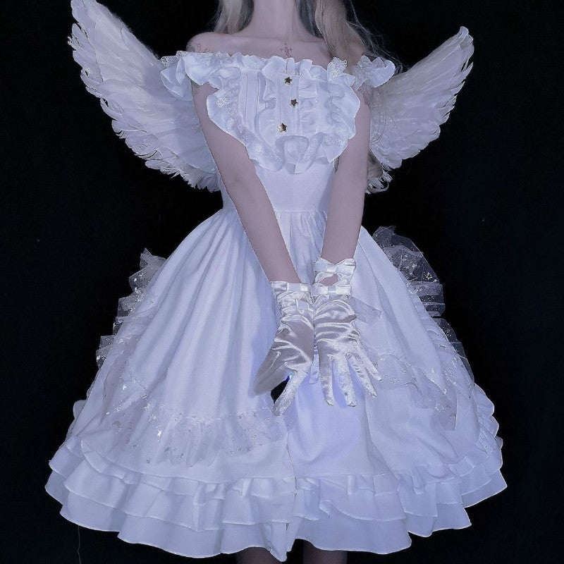 White Angel Jsk Fairytale Lolita  Vintage Kawaii Girls Gothic Lace Wedding Gown Cosplay Princess Dresses - Chic Boutique